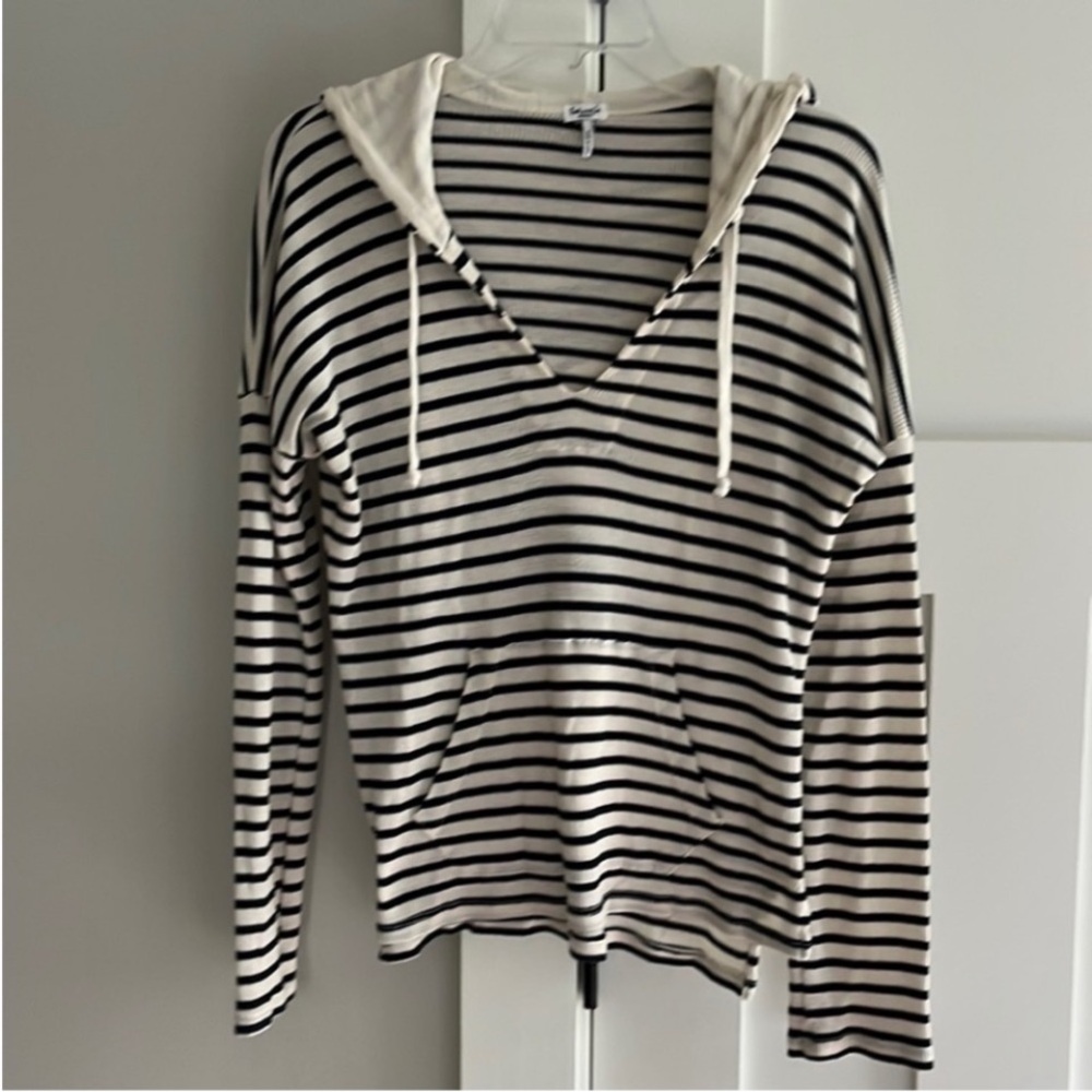 Splendid Blue/Cream StripeRibbed Shirt Top Supima Cotton Blend Lightweight M